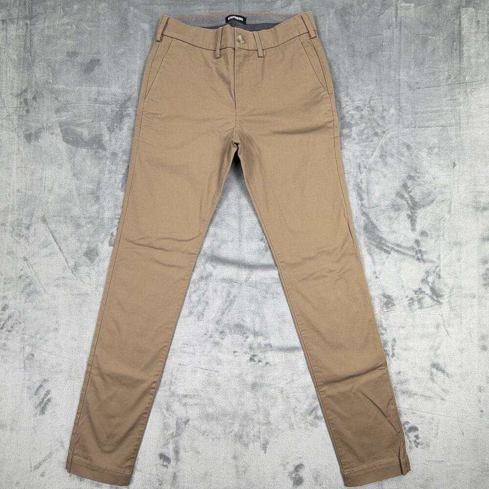 Express Men’s Khaki Pants 28x30 Skinny Stretch 365 Comfort Tan Chino